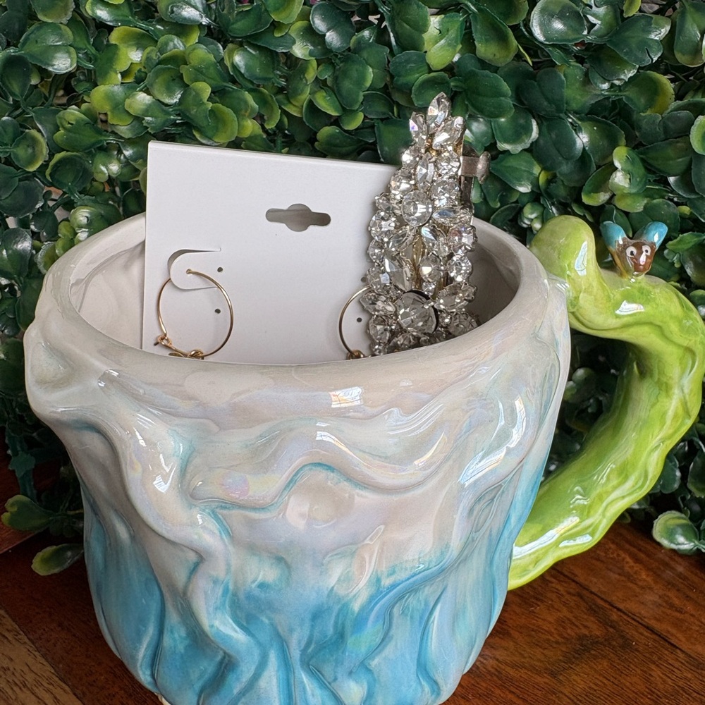 Blue and White Ceramic Mug with Jewelry